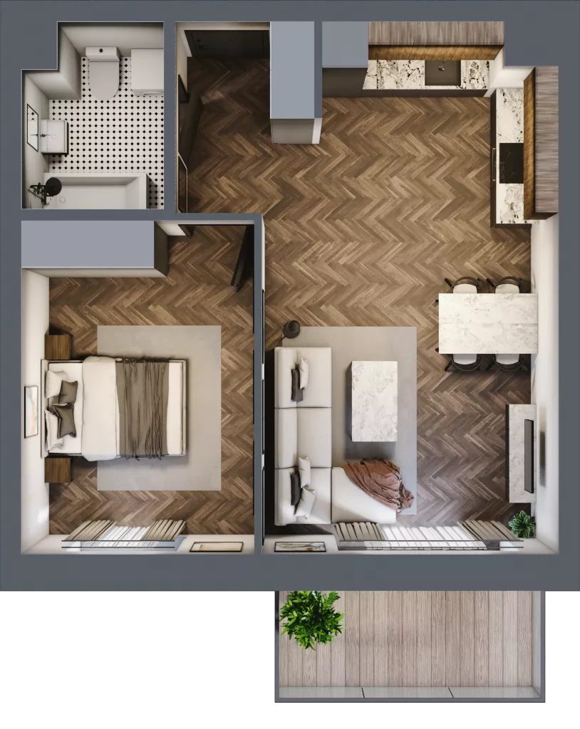 2 pokoje, mieszkanie 46,40 m², piętro 3, oferta nr 43B, Osiedle Farbiarska, Tomaszów Mazowiecki, ul. Farbiarska 28, 32, 34