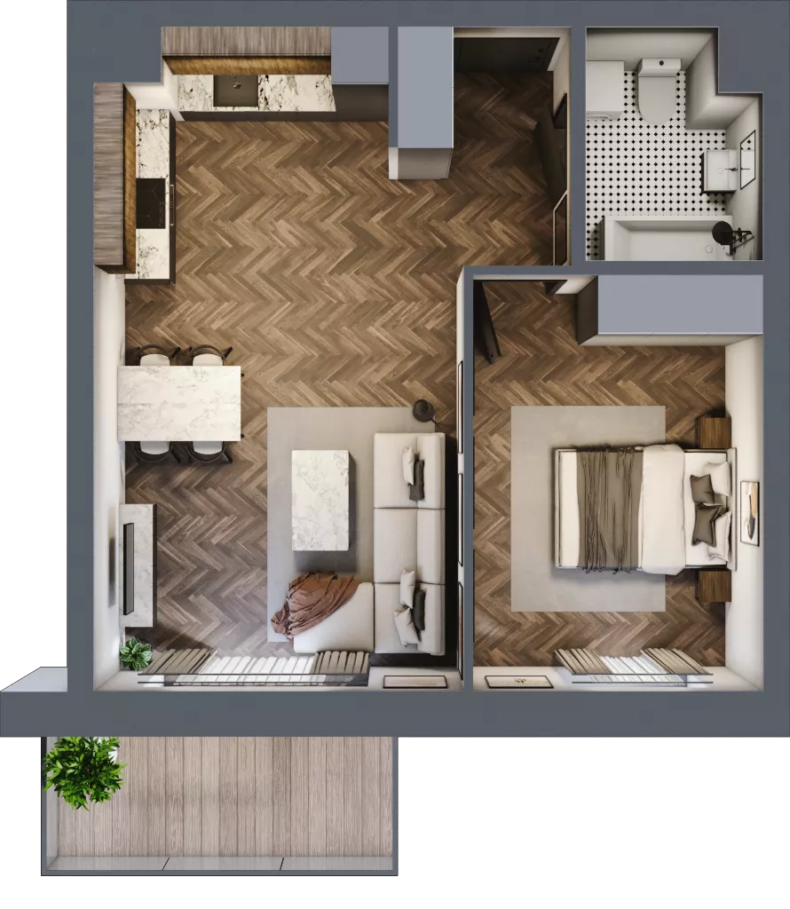 2 pokoje, mieszkanie 46,40 m², piętro 3, oferta nr 44B, Osiedle Farbiarska, Tomaszów Mazowiecki, ul. Farbiarska 28, 32, 34