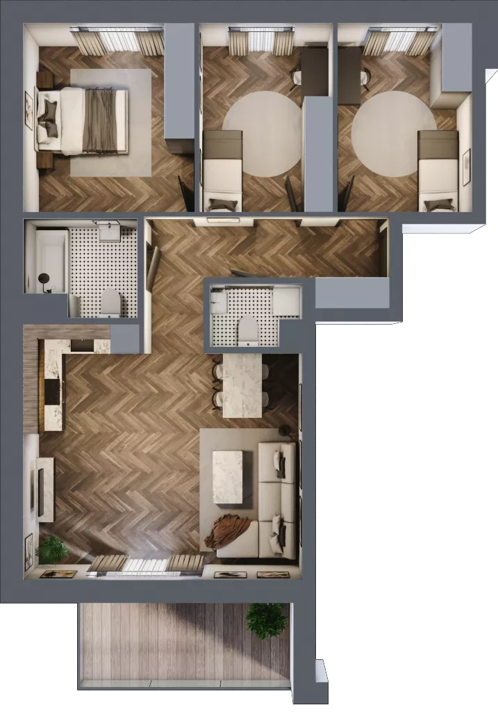 4 pokoje, mieszkanie 79,36 m², piętro 3, oferta nr 15C, Osiedle Farbiarska, Tomaszów Mazowiecki, ul. Farbiarska 28, 32, 34