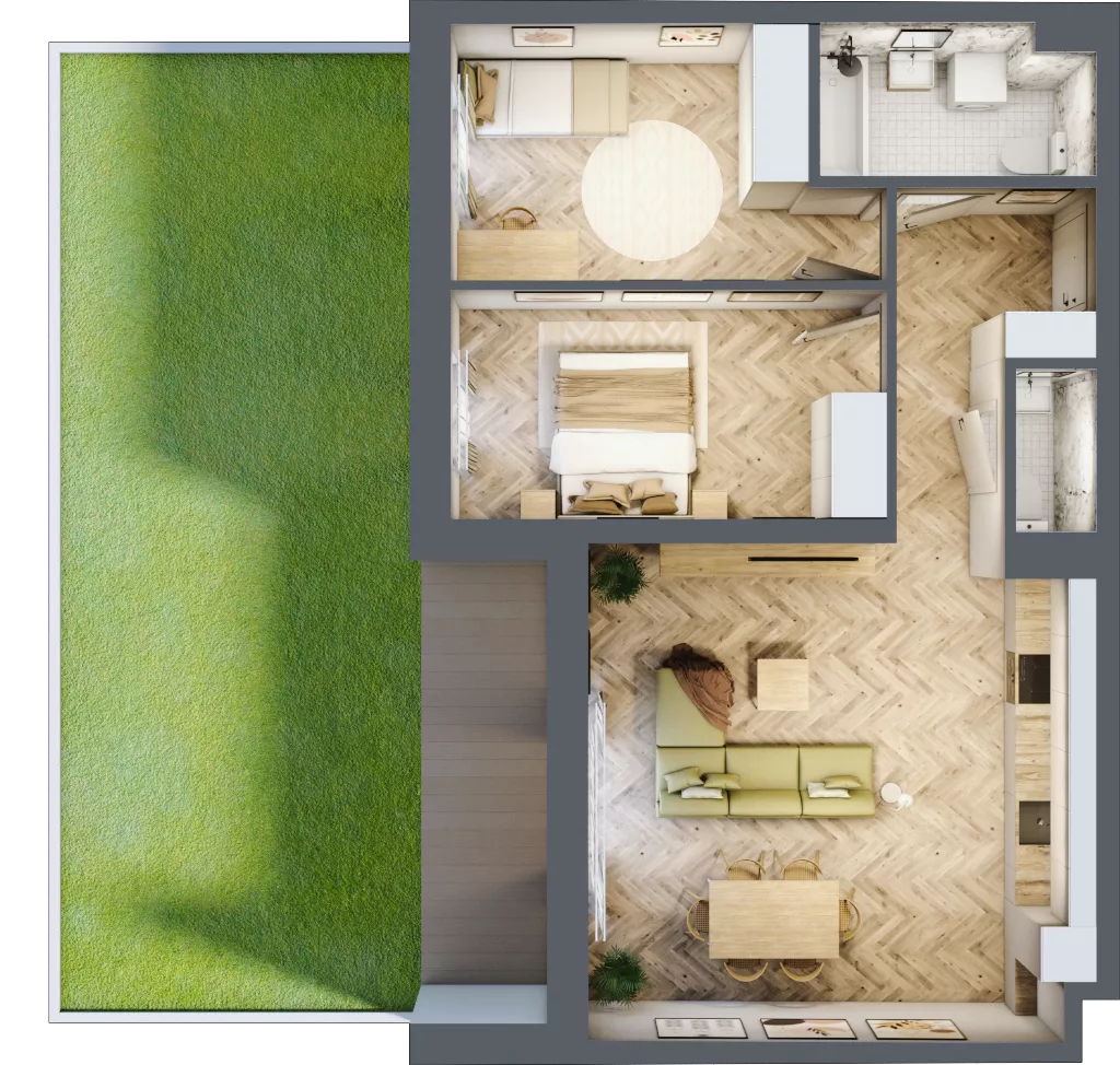 3 pokoje, mieszkanie 65,85 m², parter, oferta nr B1.3, Fokus Bielany, Bielany Wrocławskie, ul. Kolejowa 5