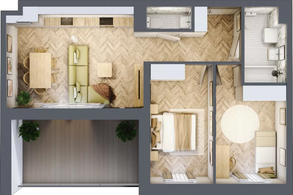 3 pokoje, mieszkanie 57,70 m², piętro 3, oferta nr B2.21, Fokus Bielany, Bielany Wrocławskie, ul. Kolejowa 5