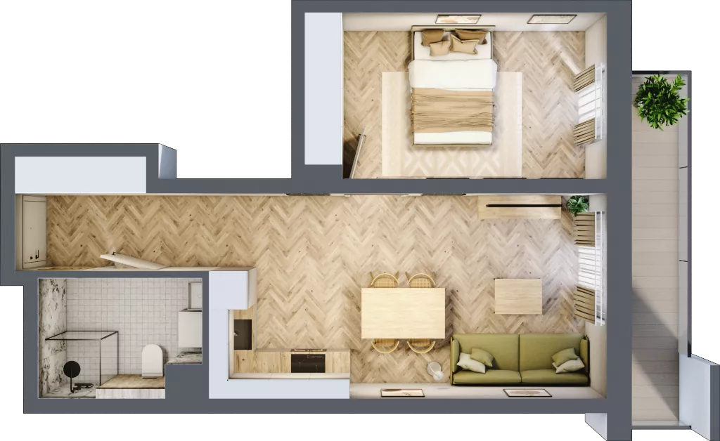 2 pokoje, mieszkanie 41,68 m², piętro 2, oferta nr M9, Aura Orłowo, Gdynia, Orłowo, Kolibki, ul. Aleja Zwycięstwa 193