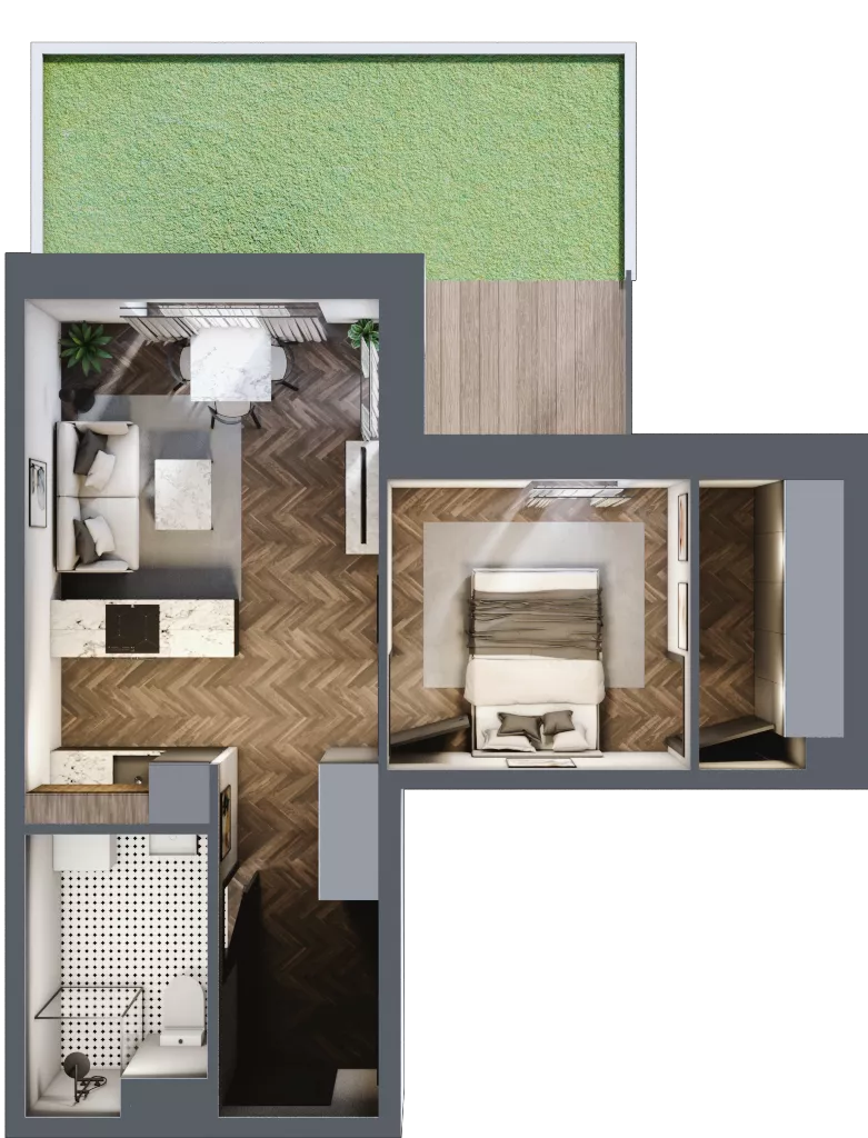 2 pokoje, mieszkanie 40,61 m², parter, oferta nr B1.M7, Sosnovia, Sosnowiec, Dańdówka, ul. Mariana Maliny/Grzybowa