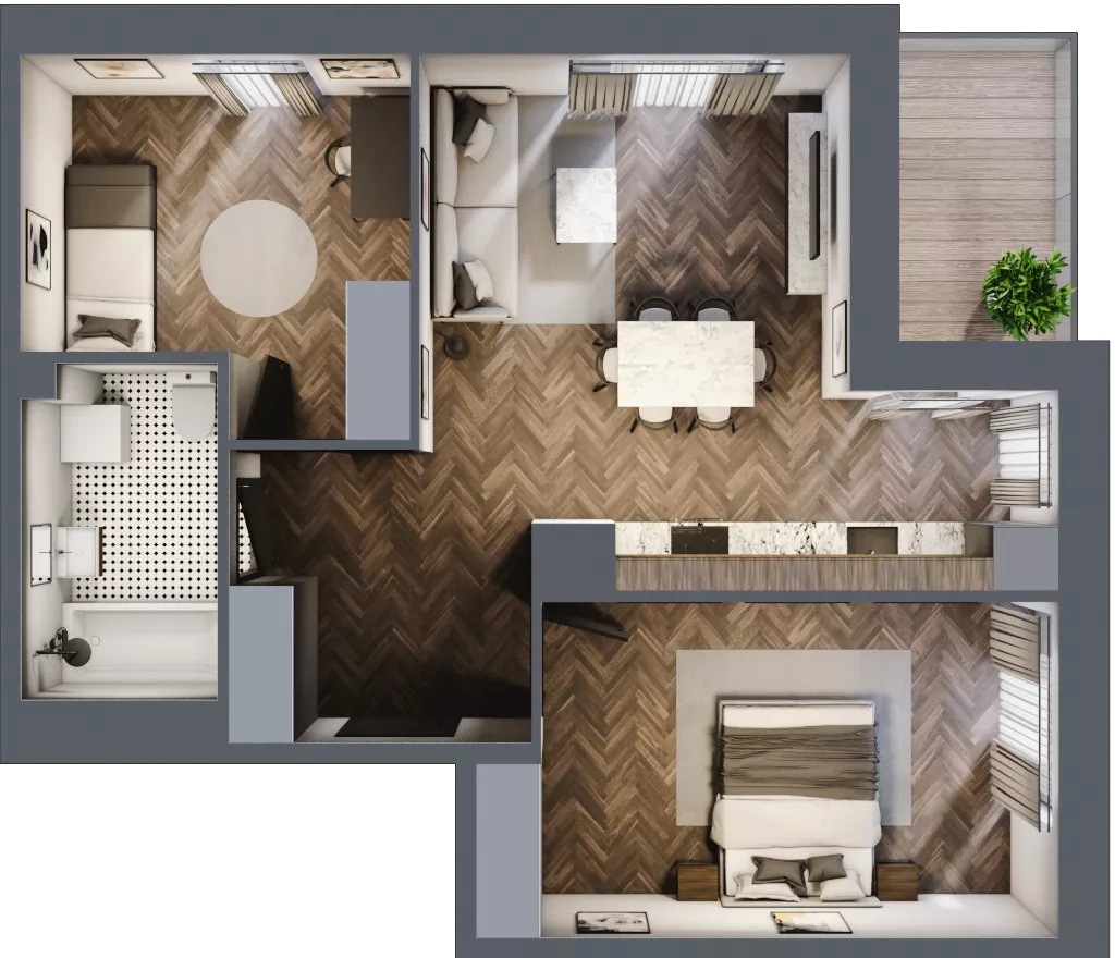 3 pokoje, mieszkanie 61,98 m², piętro 2, oferta nr B1.M18, Sosnovia, Sosnowiec, Dańdówka, ul. Mariana Maliny/Grzybowa