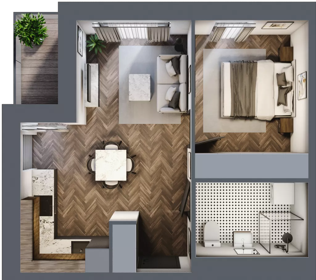 2 pokoje, mieszkanie 40,46 m², piętro 3, oferta nr B1.M27, Sosnovia, Sosnowiec, Dańdówka, ul. Mariana Maliny/Grzybowa