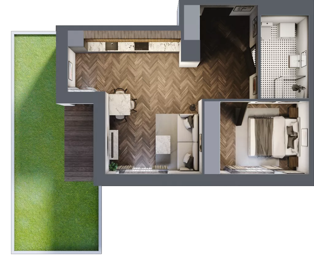 2 pokoje, mieszkanie 46,77 m², parter, oferta nr B3.M2, Sosnovia, Sosnowiec, Dańdówka, ul. Mariana Maliny/Grzybowa