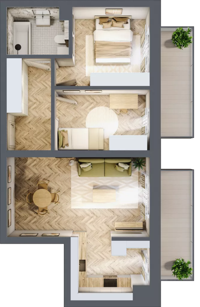 3 pokoje, mieszkanie 56,60 m², piętro 5, oferta nr 66, Ogrody Sukiennicze, Łódź, Śródmieście, ul. Rewolucji 1905r. 59B