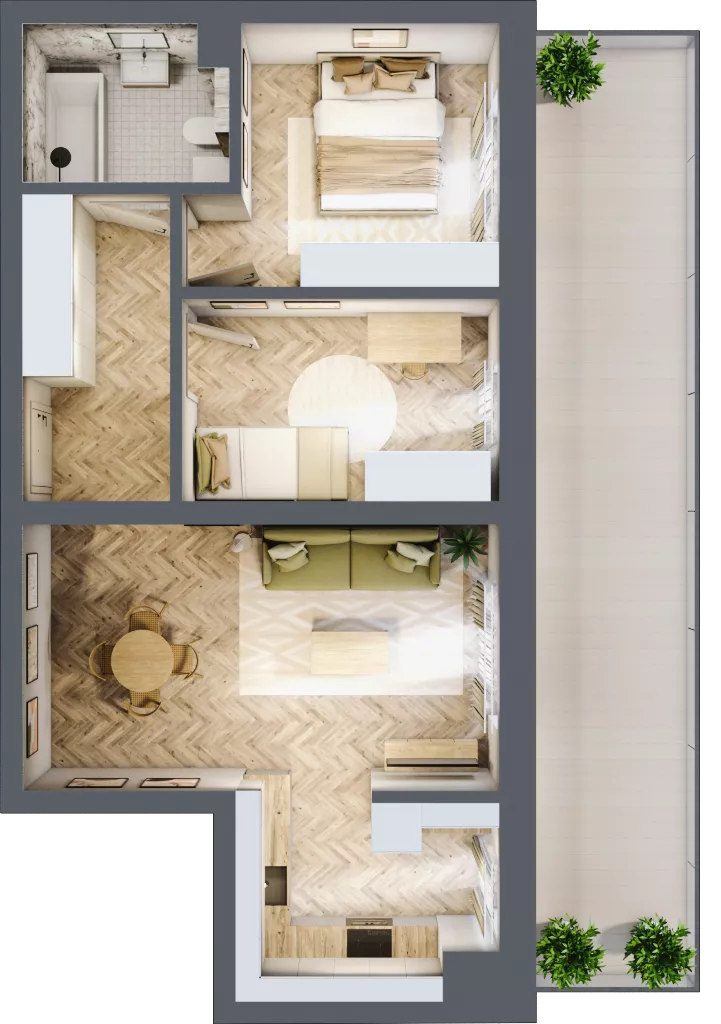 3 pokoje, mieszkanie 56,60 m², piętro 1, oferta nr 14, Ogrody Sukiennicze, Łódź, Śródmieście, ul. Rewolucji 1905r. 59B
