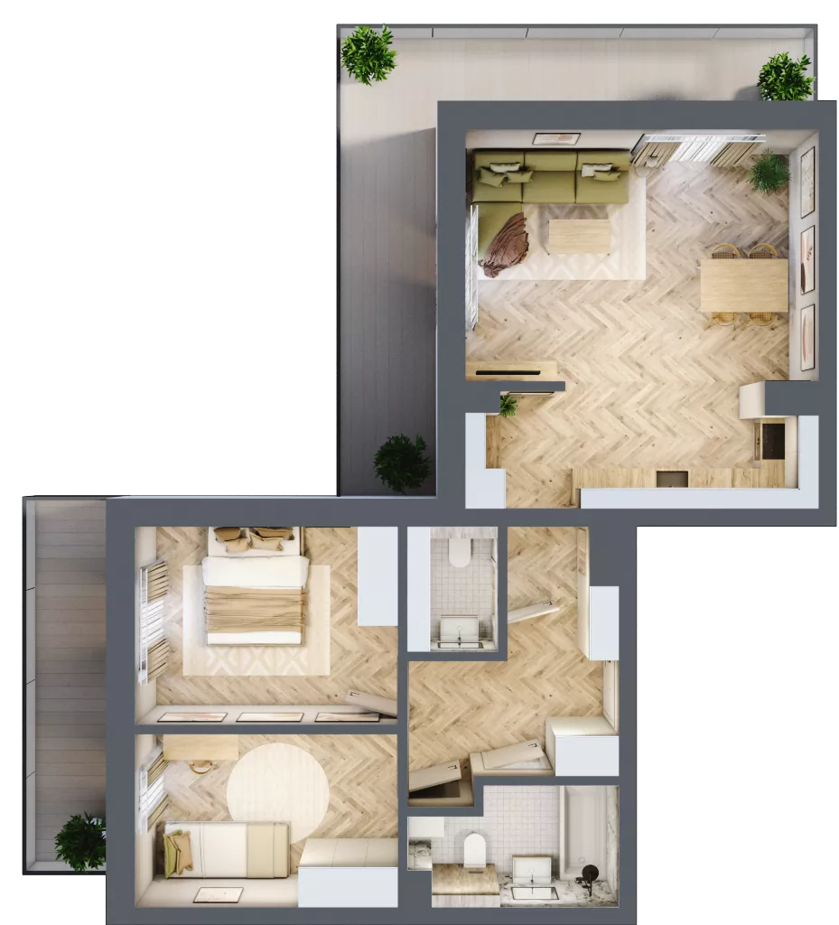 3 pokoje, mieszkanie 68,80 m², piętro 1, oferta nr 9, Ogrody Sukiennicze, Łódź, Śródmieście, ul. Rewolucji 1905r. 59B
