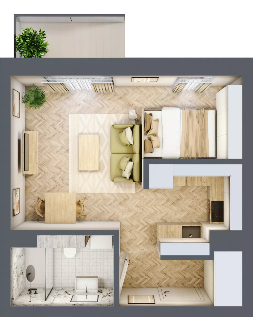 1 pokój, mieszkanie 31,00 m², piętro 1, oferta nr 7, Ogrody Sukiennicze, Łódź, Śródmieście, ul. Rewolucji 1905r. 59B