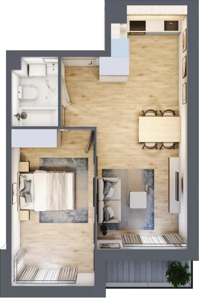 2 pokoje, mieszkanie 43,53 m², piętro 2, oferta nr B’.12, Osiedle Maureska, Toruń, Wrzosy, JAR, ul. Konrada Grasera 2 / Strobanda 6