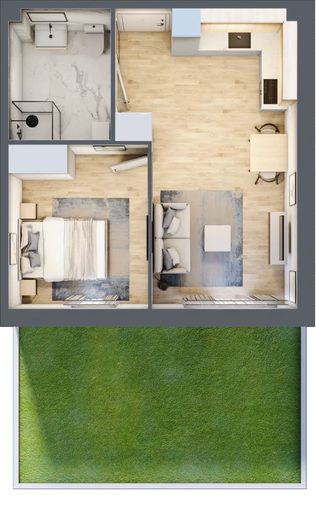 2 pokoje, mieszkanie 38,13 m², parter, oferta nr C.28, Osiedle Maureska, Toruń, Wrzosy, JAR, ul. Konrada Grasera 2 / Strobanda 6