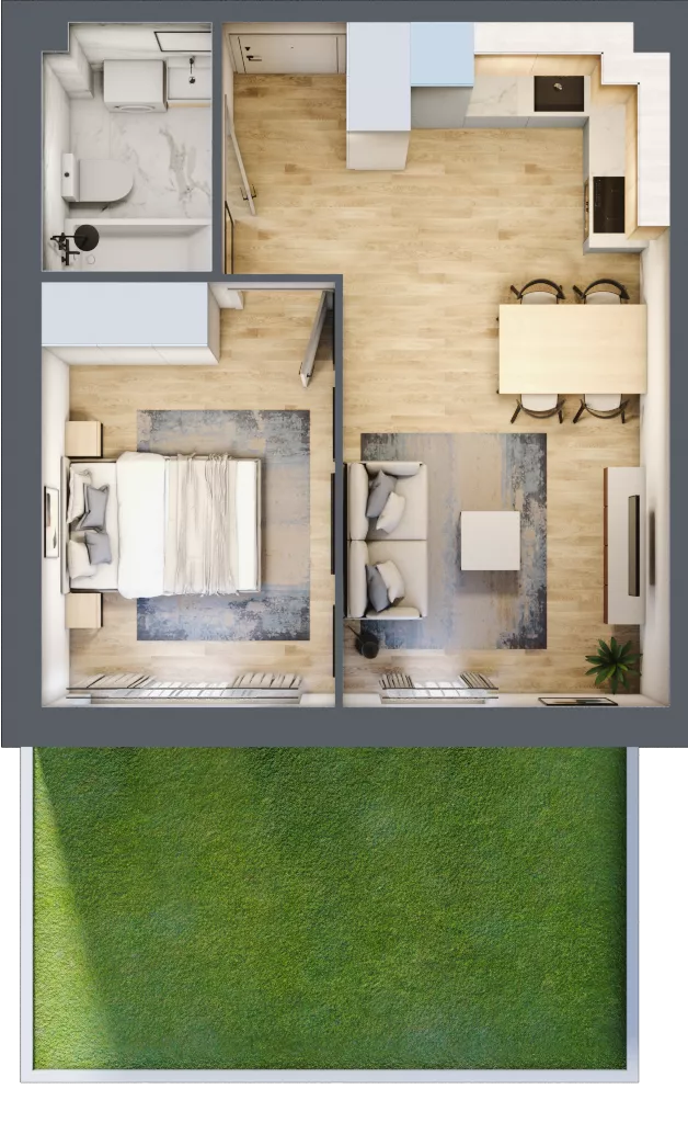 2 pokoje, mieszkanie 36,35 m², parter, oferta nr C.27, Osiedle Maureska, Toruń, Wrzosy, JAR, ul. Konrada Grasera 2 / Strobanda 6