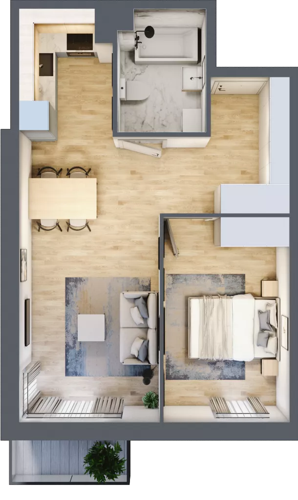 2 pokoje, mieszkanie 43,05 m², piętro 1, oferta nr C.9, Osiedle Maureska, Toruń, Wrzosy, JAR, ul. Konrada Grasera 2 / Strobanda 6