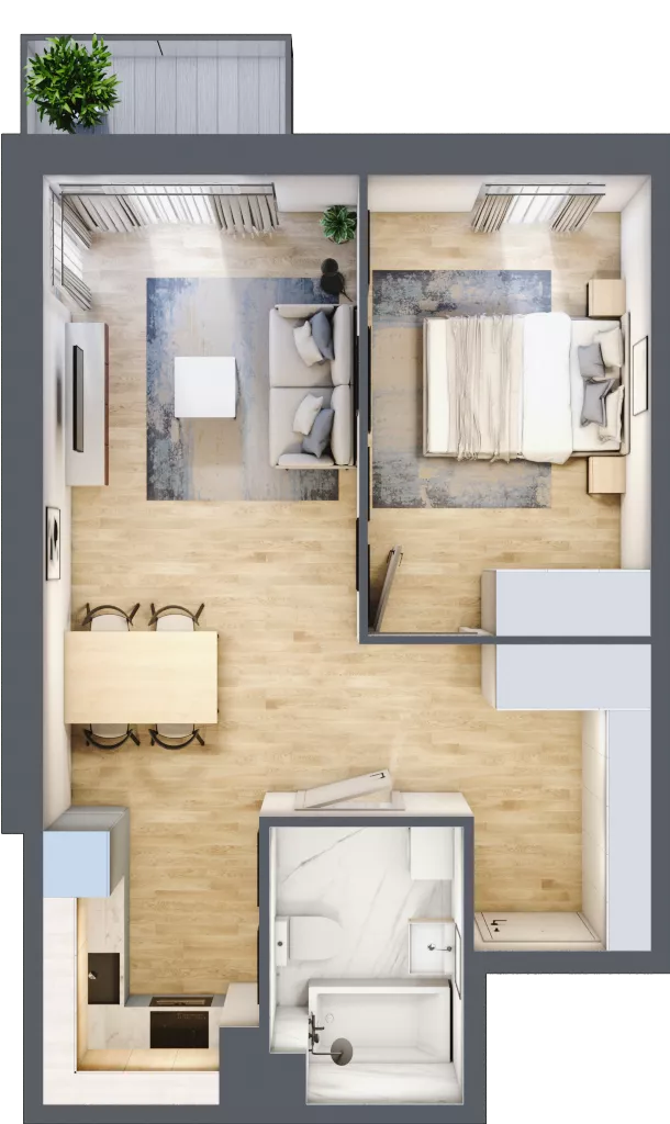 2 pokoje, mieszkanie 43,06 m², piętro 3, oferta nr D.21, Osiedle Maureska, Toruń, Wrzosy, JAR, ul. Konrada Grasera 2 / Strobanda 6
