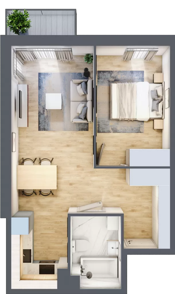 2 pokoje, mieszkanie 43,06 m², piętro 1, oferta nr D.9, Osiedle Maureska, Toruń, Wrzosy, JAR, ul. Konrada Grasera 2 / Strobanda 6