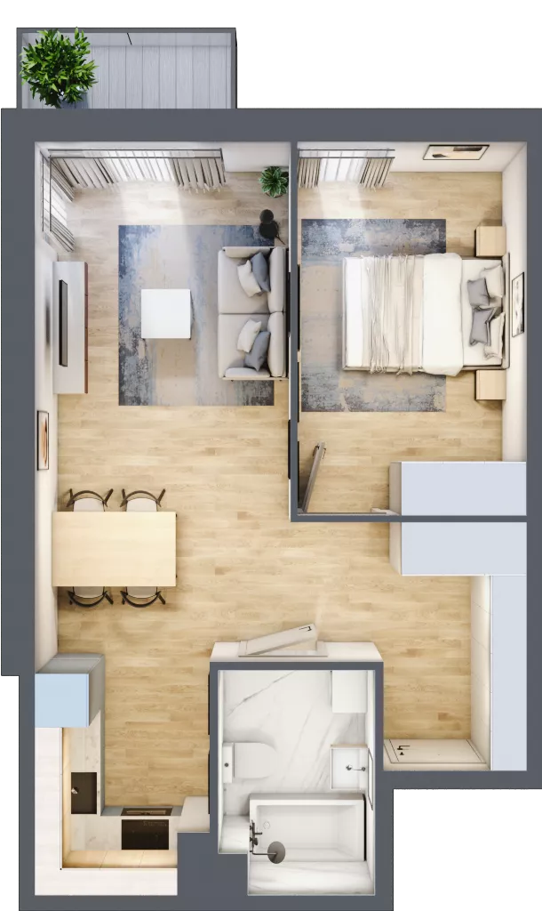 2 pokoje, mieszkanie 43,06 m², piętro 2, oferta nr D.15, Osiedle Maureska, Toruń, Wrzosy, JAR, ul. Konrada Grasera 2 / Strobanda 6