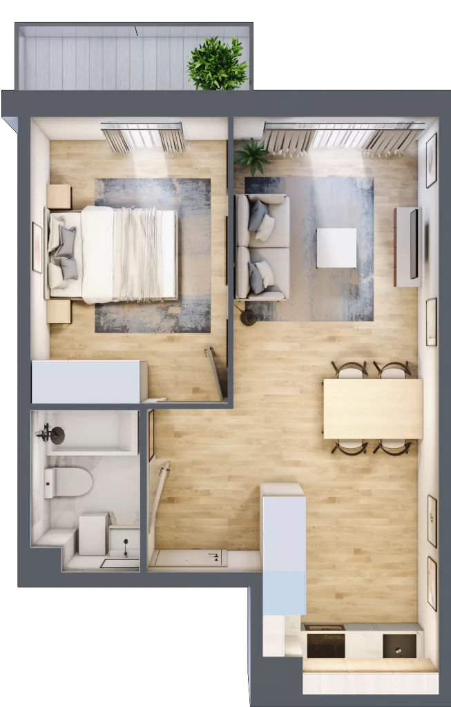 2 pokoje, mieszkanie 39,34 m², piętro 3, oferta nr D.46, Osiedle Maureska, Toruń, Wrzosy, JAR, ul. Konrada Grasera 2 / Strobanda 6