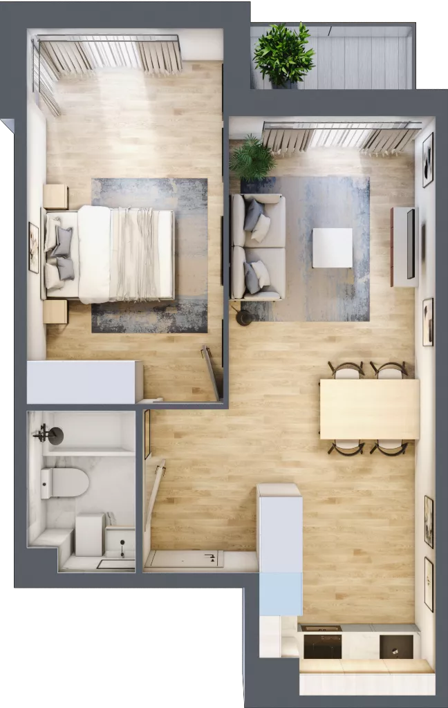 2 pokoje, mieszkanie 42,68 m², piętro 2, oferta nr D.36, Osiedle Maureska, Toruń, Wrzosy, JAR, ul. Konrada Grasera 2 / Strobanda 6