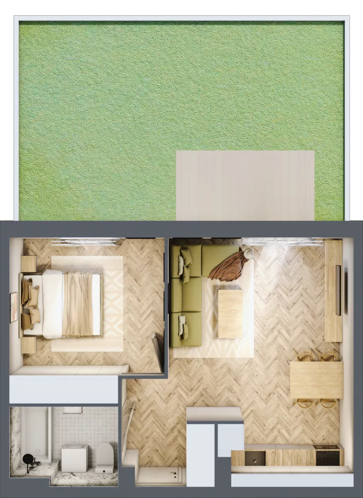 2 pokoje, mieszkanie 44,59 m², parter, oferta nr A.0.6, Vista Eco, Wrocław, Leśnica, Stabłowice, ul. Łomnicka