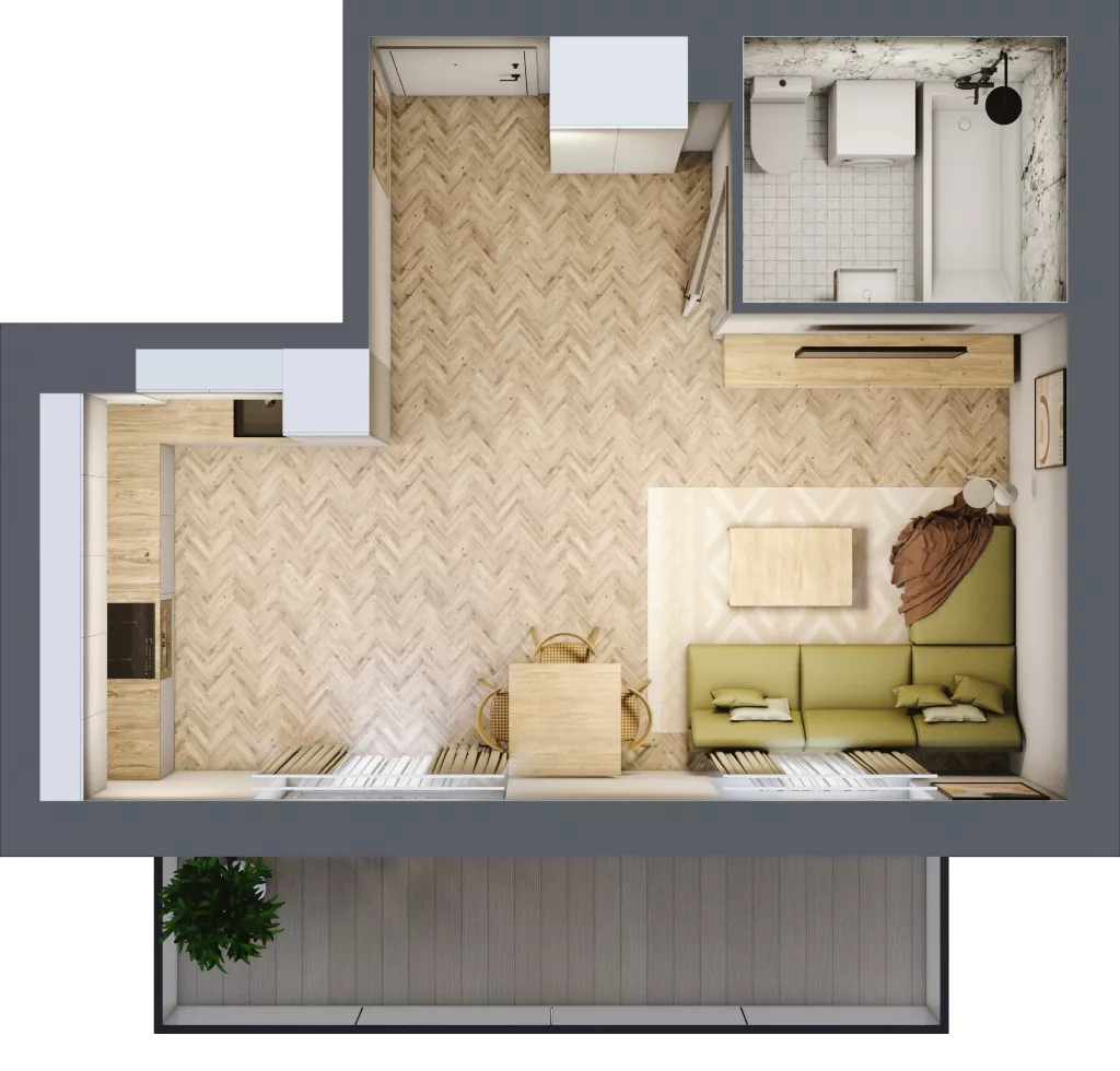 1 pokój, mieszkanie 32,77 m², piętro 1, oferta nr A.1.12, Vista Eco, Wrocław, Leśnica, Stabłowice, ul. Łomnicka