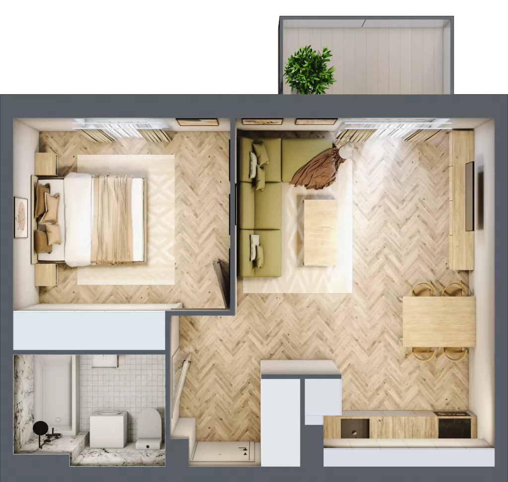 2 pokoje, mieszkanie 44,59 m², piętro 1, oferta nr A.1.6, Vista Eco, Wrocław, Leśnica, Stabłowice, ul. Łomnicka