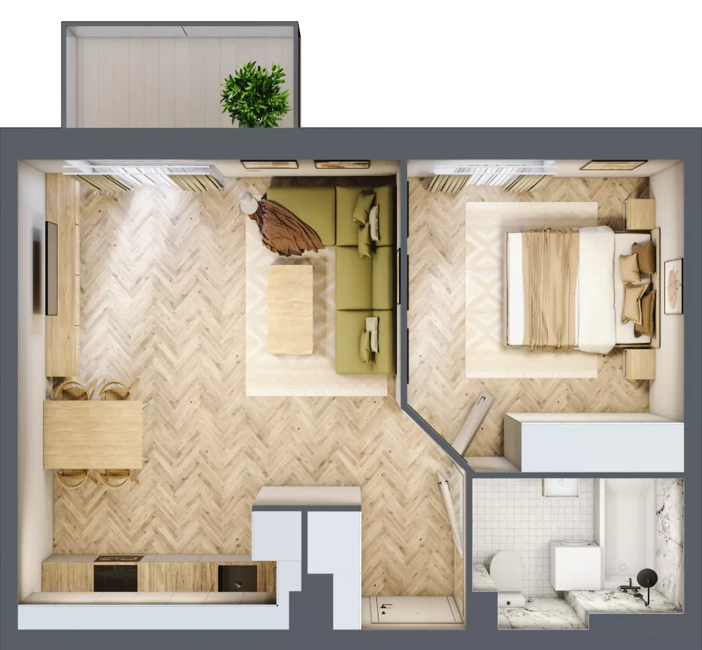 2 pokoje, mieszkanie 45,47 m², piętro 1, oferta nr A.1.5, Vista Eco, Wrocław, Leśnica, Stabłowice, ul. Łomnicka