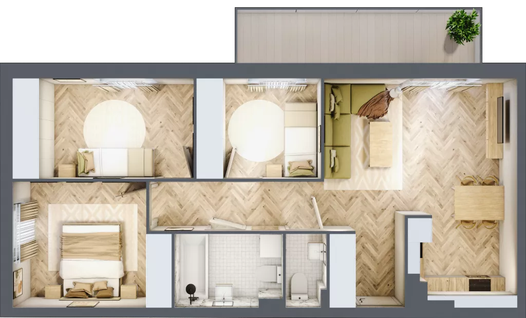 4 pokoje, mieszkanie 69,62 m², piętro 1, oferta nr B.1.4, Vista Eco, Wrocław, Leśnica, Stabłowice, ul. Łomnicka