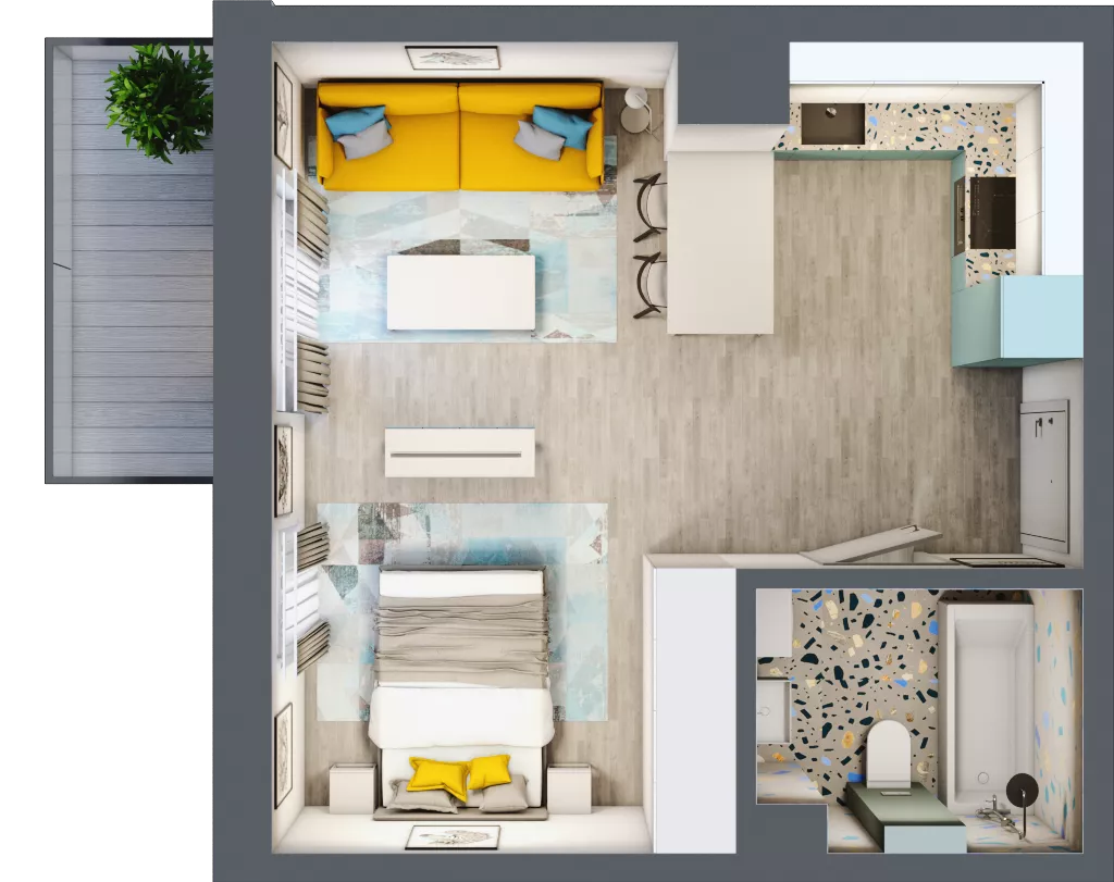 1 pokój, mieszkanie 33,70 m², piętro 1, oferta nr 01.MB05, Artepolis, Łódź, Polesie, Stare Polesie, ul. Kasprzaka 1