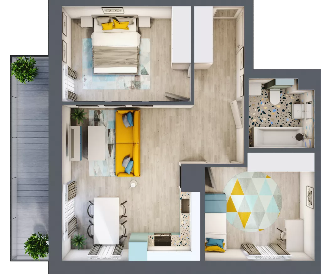 3 pokoje, mieszkanie 57,90 m², piętro 1, oferta nr 01.MB03, Artepolis, Łódź, Polesie, Stare Polesie, ul. Kasprzaka 1