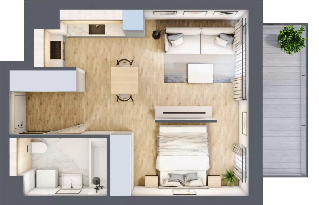 1 pokój, mieszkanie 34,89 m², piętro 2, oferta nr A.3.3.01, Botanika Skierniewice, Skierniewice, Aleja Macieja Rataja 18