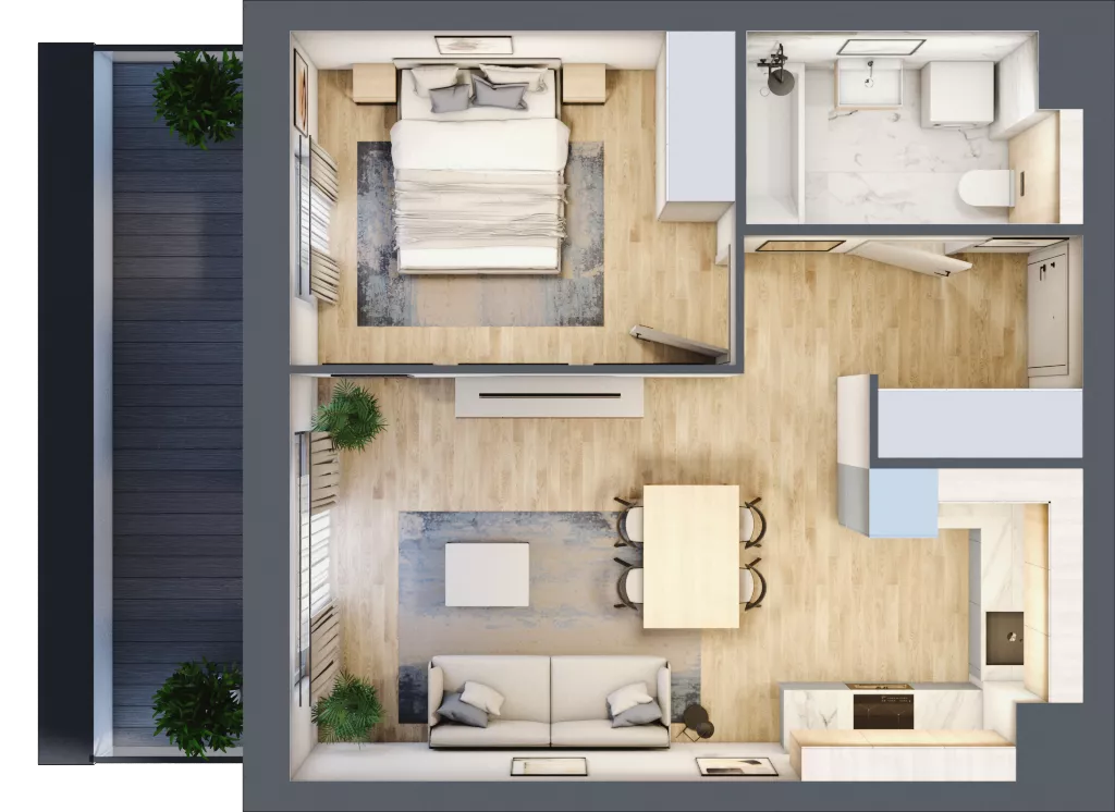 2 pokoje, mieszkanie 43,53 m², piętro 1, oferta nr A.3.2.05, Botanika Skierniewice, Skierniewice, Aleja Macieja Rataja 18