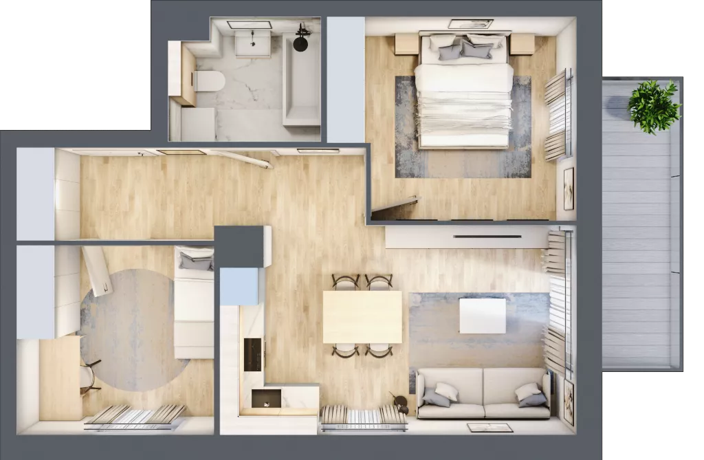 3 pokoje, mieszkanie 52,68 m², piętro 2, oferta nr A.1.3.02, Botanika Skierniewice, Skierniewice, Aleja Macieja Rataja 18