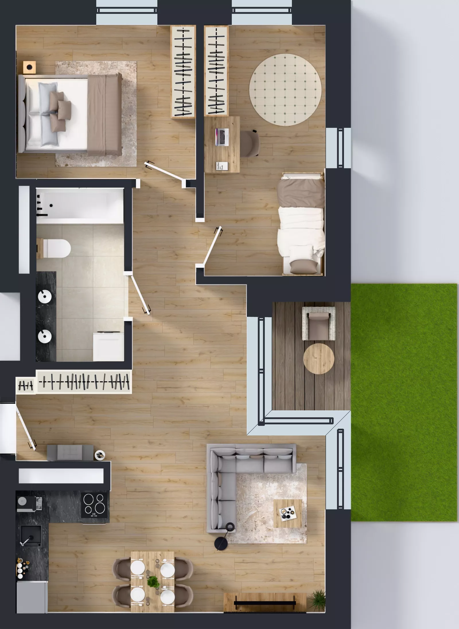 3 pokoje, mieszkanie 58,70 m², parter, oferta nr B.39, Apartamenty Dębowa, Łódź, Górna, Górniak, ul. Dębowa 1
