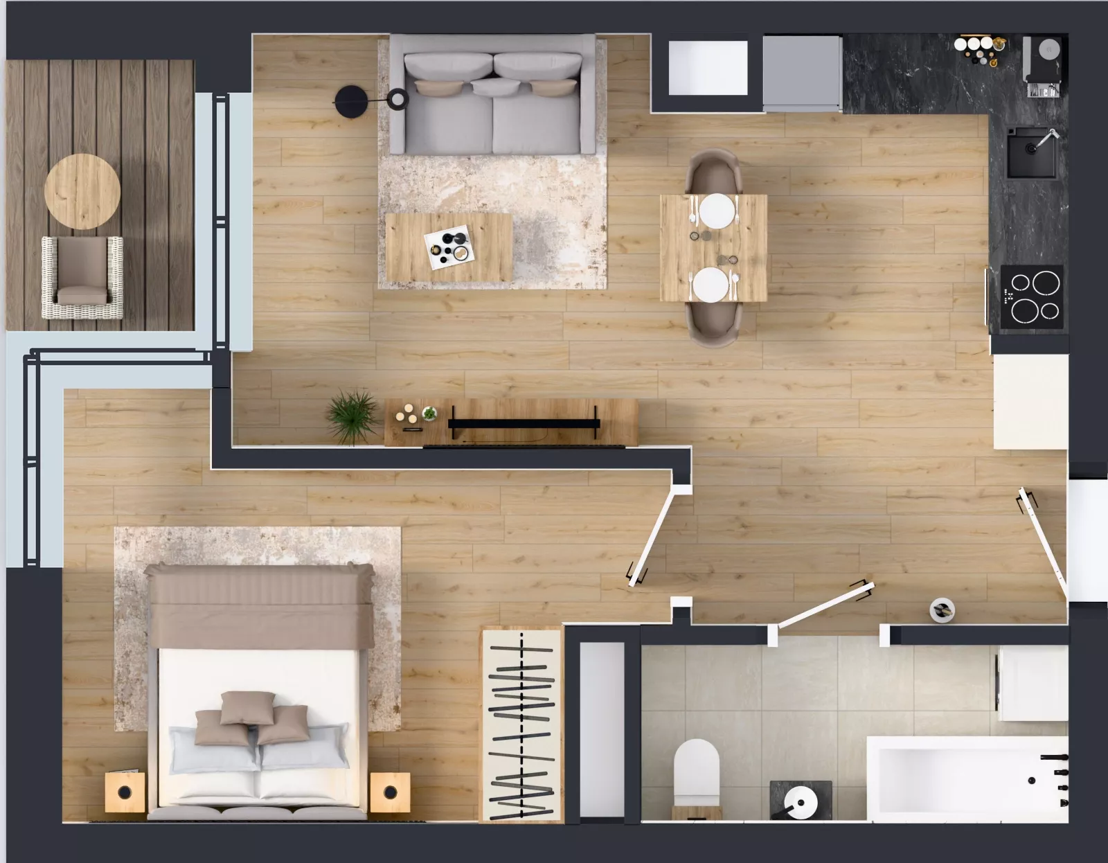 2 pokoje, mieszkanie 42,07 m², piętro 1, oferta nr B.40, Apartamenty Dębowa, Łódź, Górna, Górniak, ul. Dębowa 1