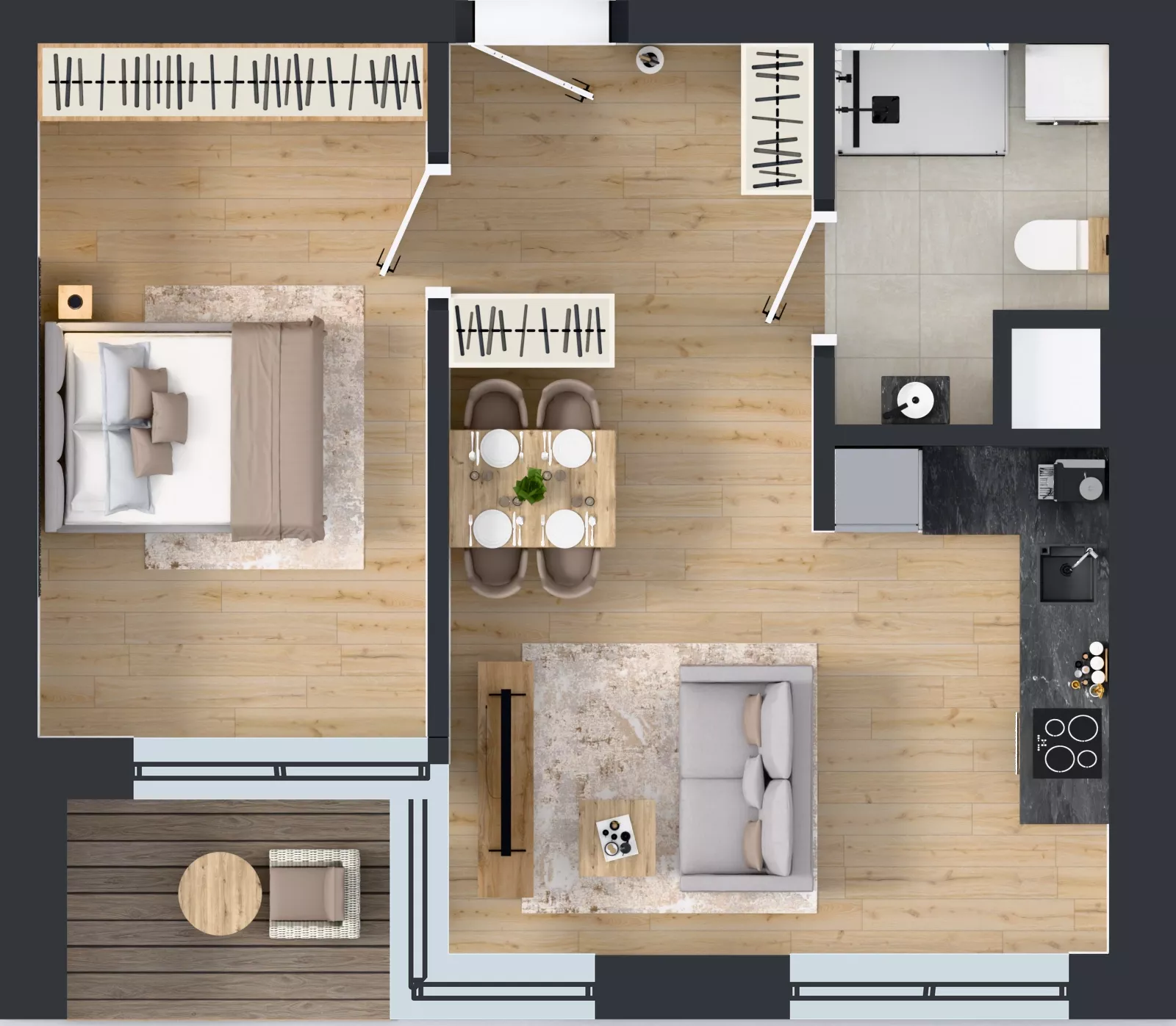2 pokoje, mieszkanie 42,82 m², piętro 1, oferta nr B.44, Apartamenty Dębowa, Łódź, Górna, Górniak, ul. Dębowa 1