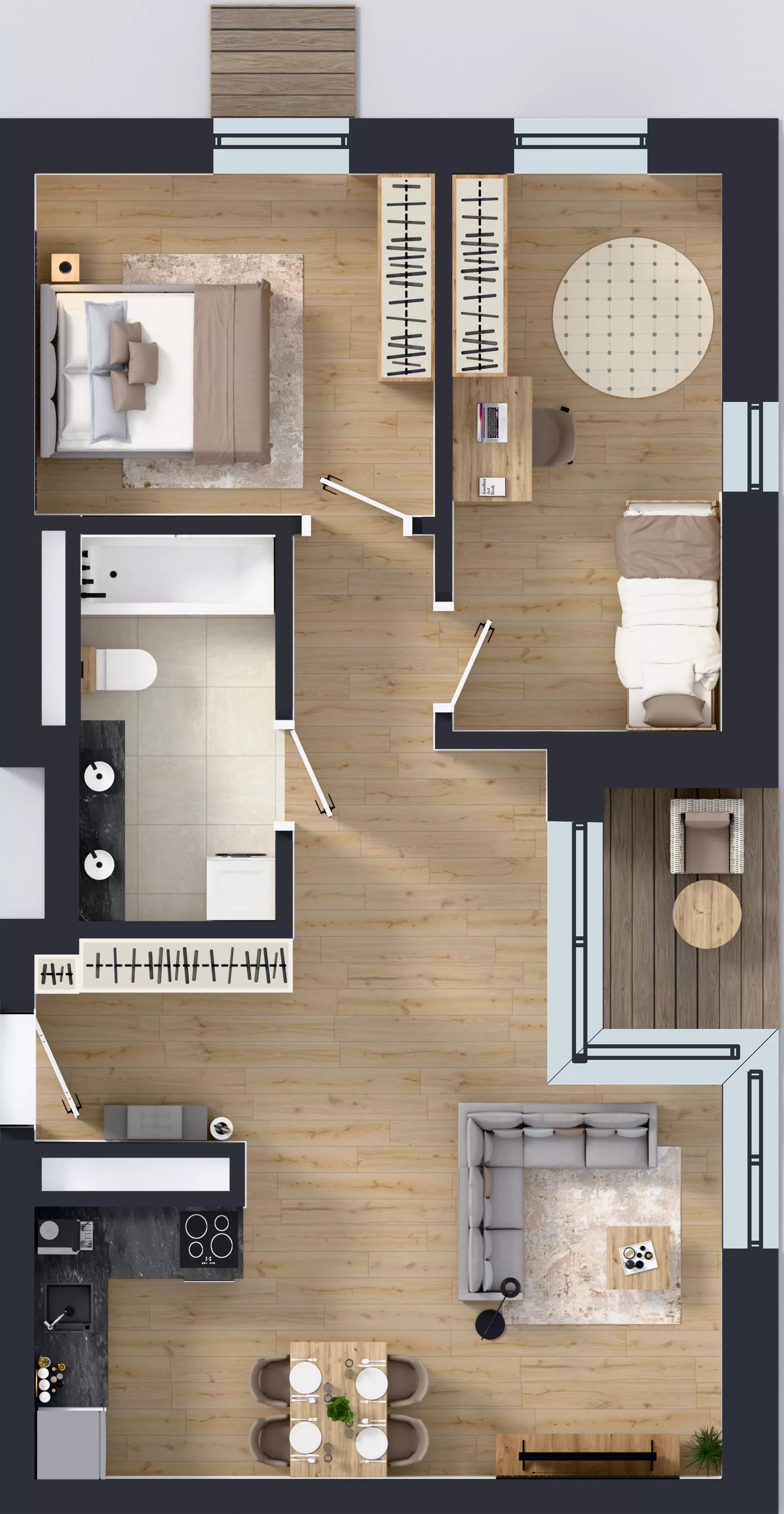3 pokoje, mieszkanie 58,49 m², piętro 2, oferta nr B.52, Apartamenty Dębowa, Łódź, Górna, Górniak, ul. Dębowa 1