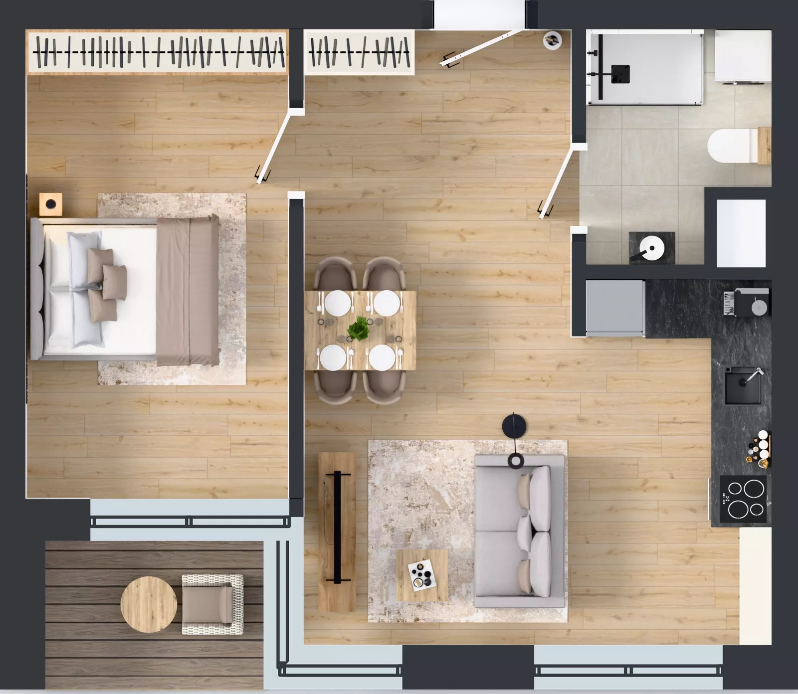 2 pokoje, mieszkanie 44,92 m², piętro 2, oferta nr B.57, Apartamenty Dębowa, Łódź, Górna, Górniak, ul. Dębowa 1