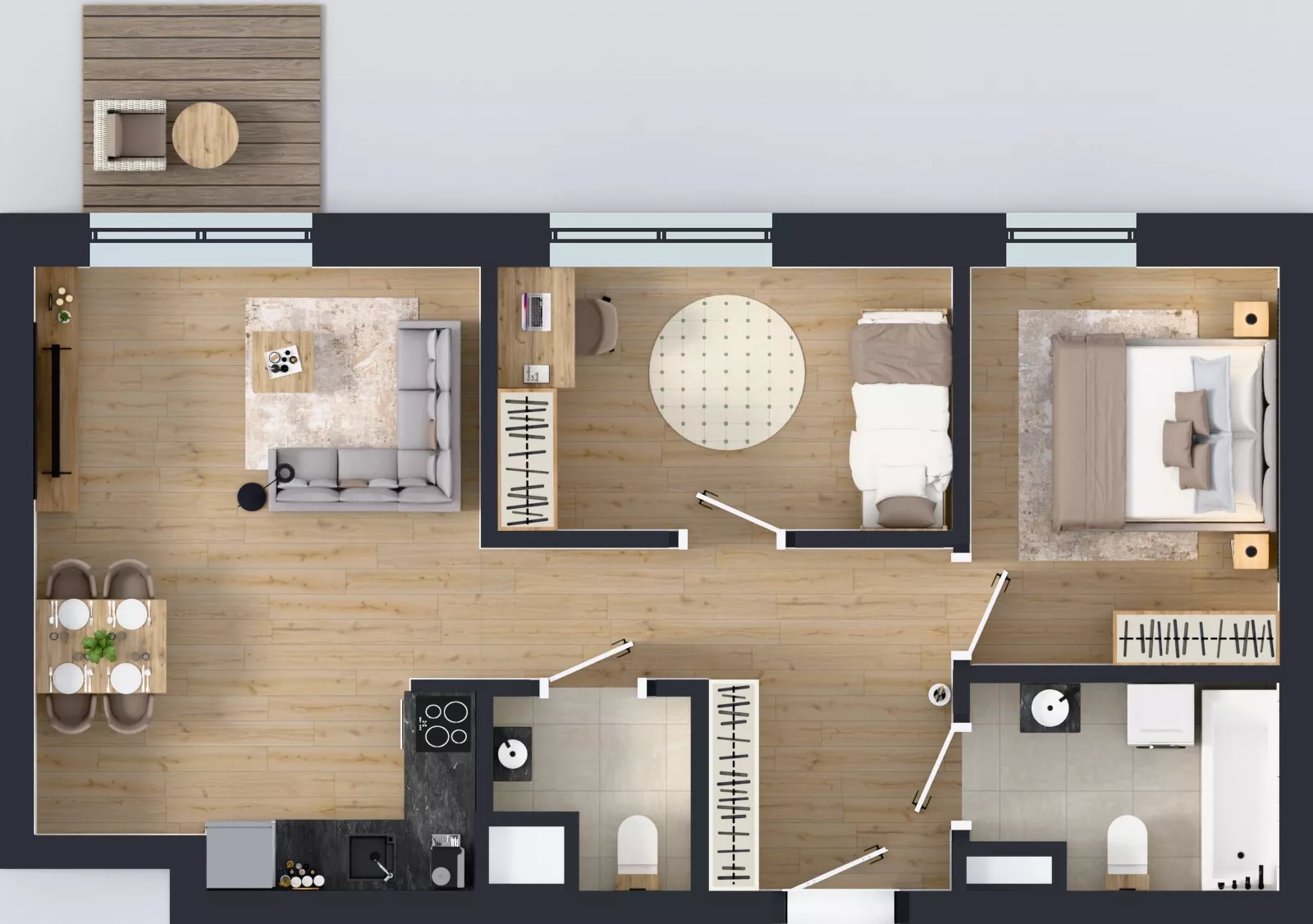 3 pokoje, mieszkanie 57,78 m², piętro 2, oferta nr B.59, Apartamenty Dębowa, Łódź, Górna, Górniak, ul. Dębowa 1