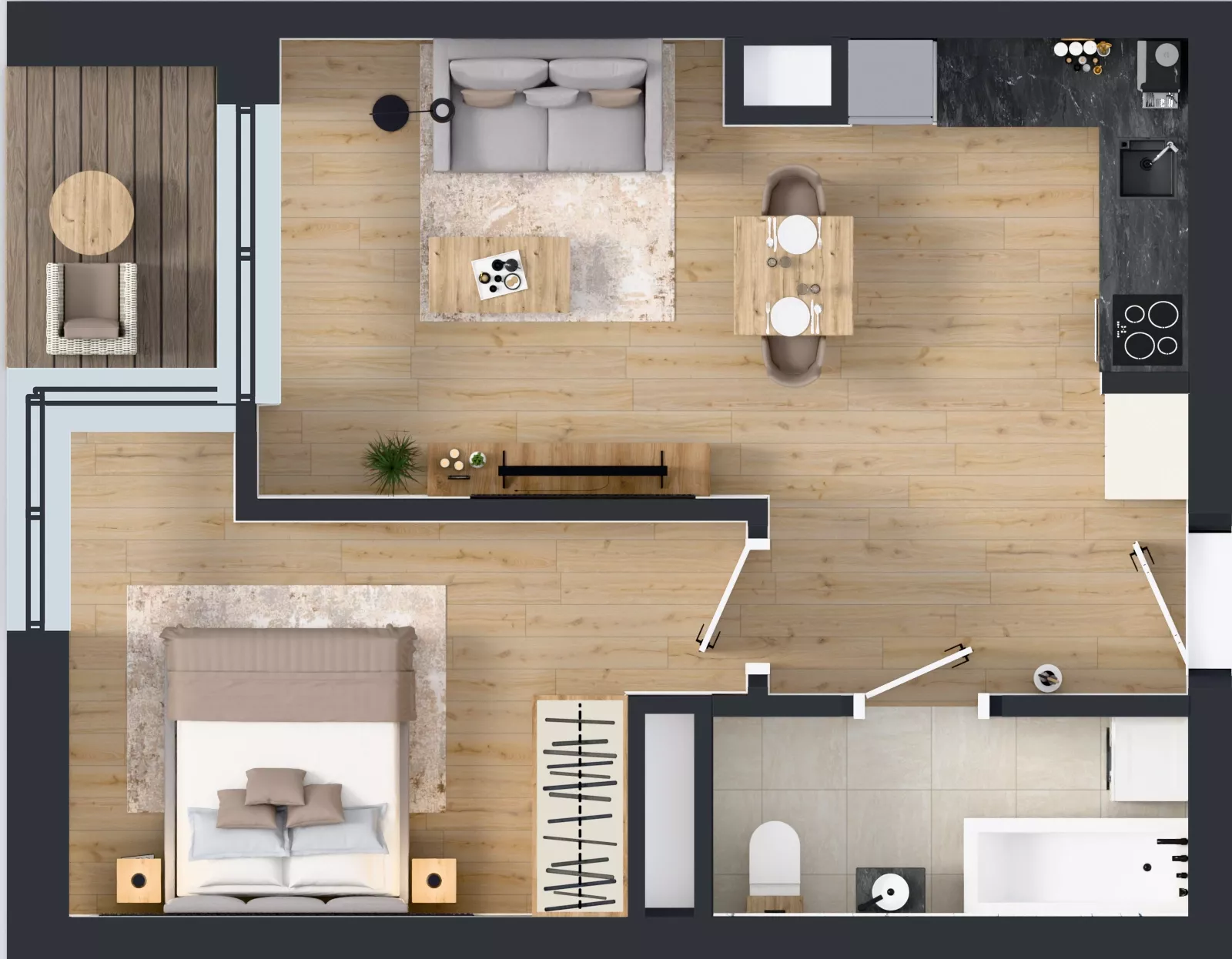 2 pokoje, mieszkanie 42,06 m², piętro 3, oferta nr B.60, Apartamenty Dębowa, Łódź, Górna, Górniak, ul. Dębowa 1