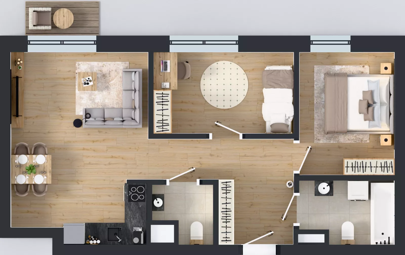 3 pokoje, mieszkanie 57,65 m², piętro 3, oferta nr B.69, Apartamenty Dębowa, Łódź, Górna, Górniak, ul. Dębowa 1