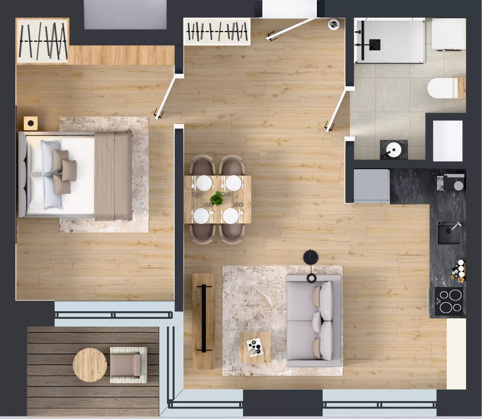 2 pokoje, mieszkanie 43,82 m², piętro 3, oferta nr C.113, Apartamenty Dębowa, Łódź, Górna, Górniak, ul. Dębowa 1