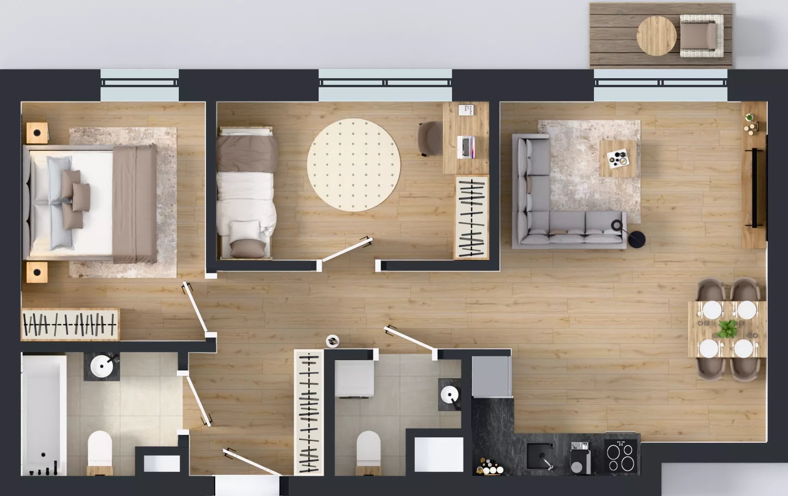 3 pokoje, mieszkanie 57,51 m², piętro 4, oferta nr C.119, Apartamenty Dębowa, Łódź, Górna, Górniak, ul. Dębowa 1