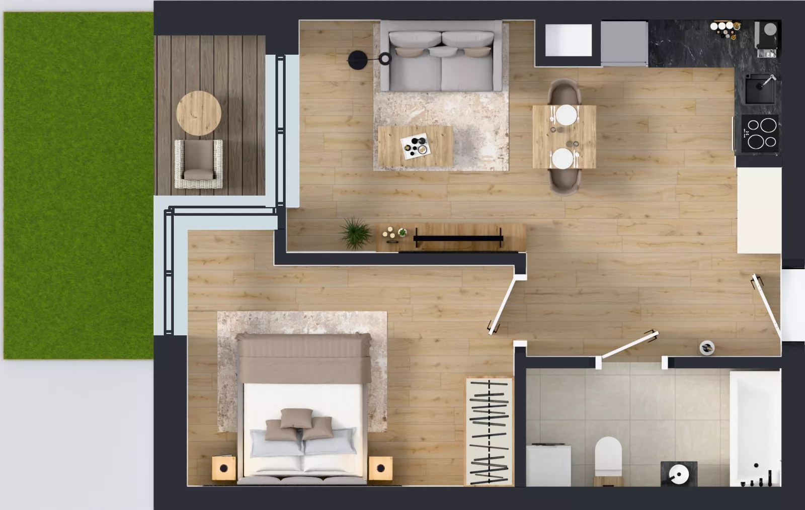 2 pokoje, mieszkanie 43,00 m², parter, oferta nr C.82, Apartamenty Dębowa, Łódź, Górna, Górniak, ul. Dębowa 1