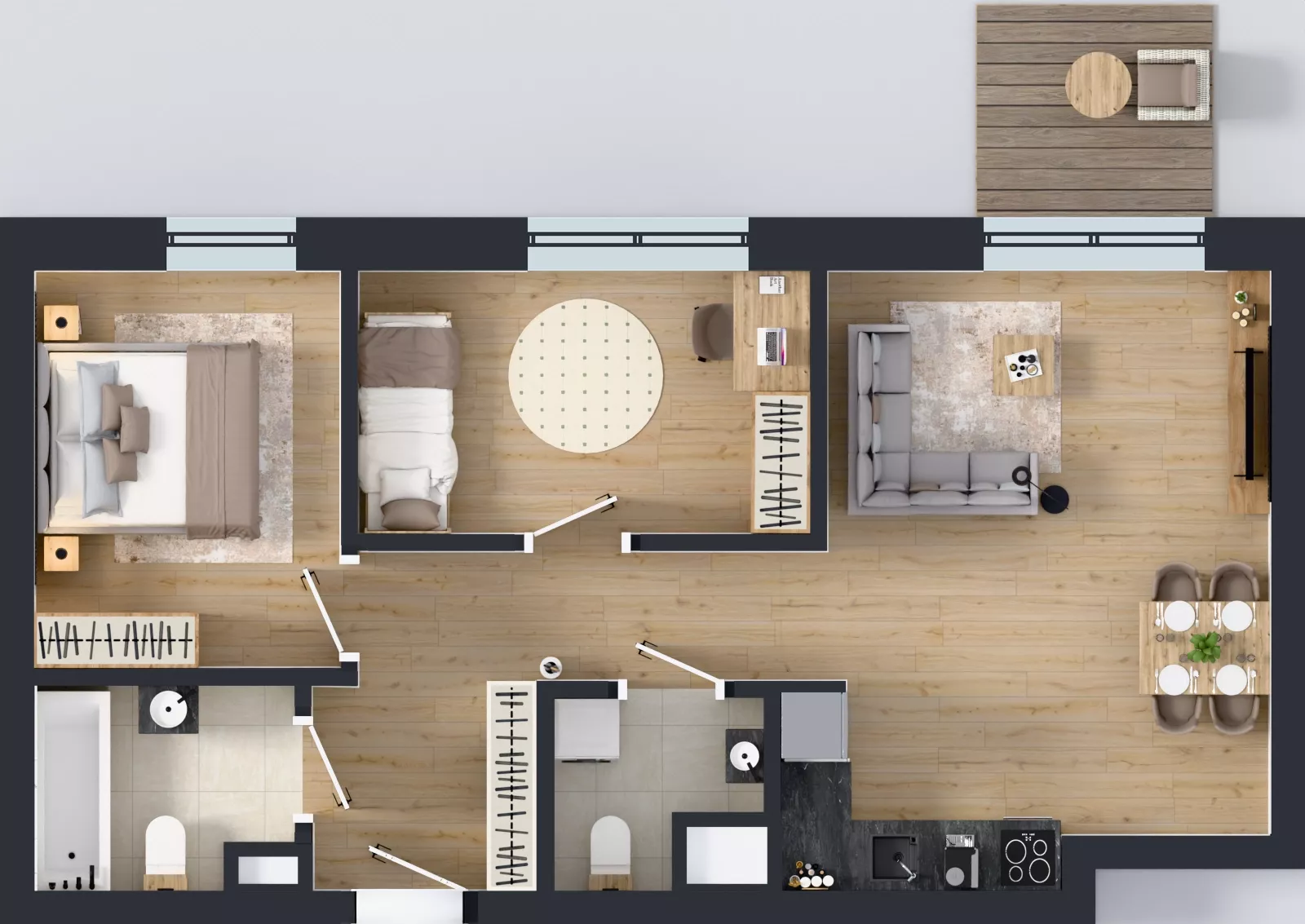 3 pokoje, mieszkanie 57,60 m², piętro 1, oferta nr C.88, Apartamenty Dębowa, Łódź, Górna, Górniak, ul. Dębowa 1