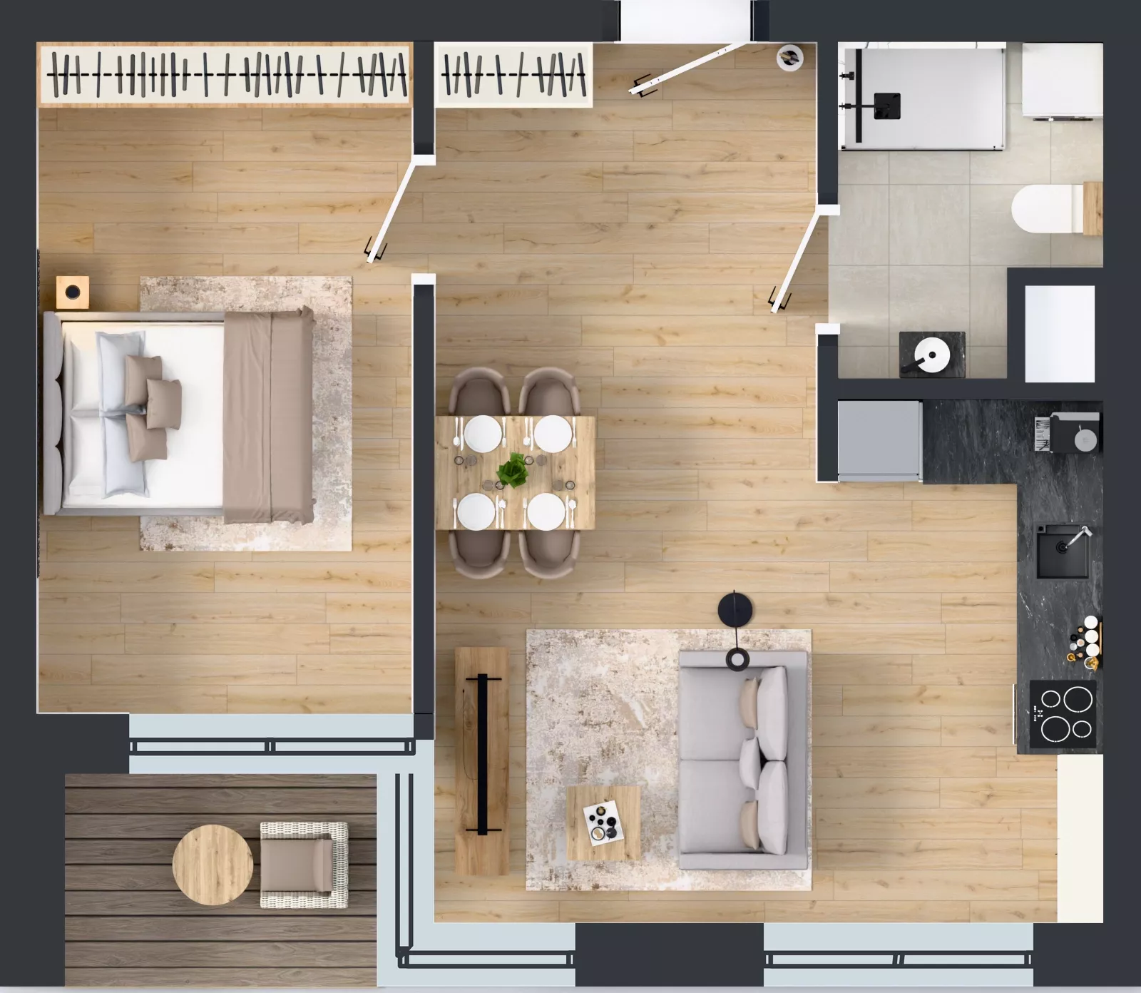 2 pokoje, mieszkanie 44,88 m², piętro 1, oferta nr C.92, Apartamenty Dębowa, Łódź, Górna, Górniak, ul. Dębowa 1
