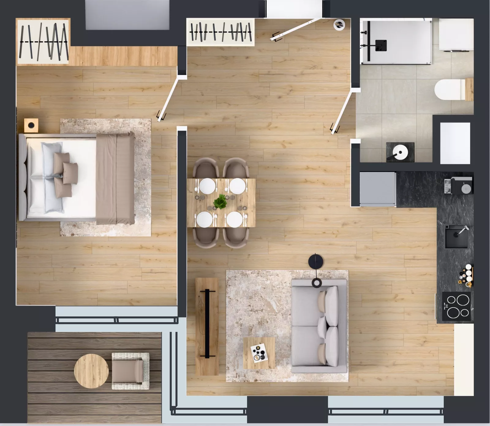 2 pokoje, mieszkanie 43,88 m², piętro 1, oferta nr C.93, Apartamenty Dębowa, Łódź, Górna, Górniak, ul. Dębowa 1