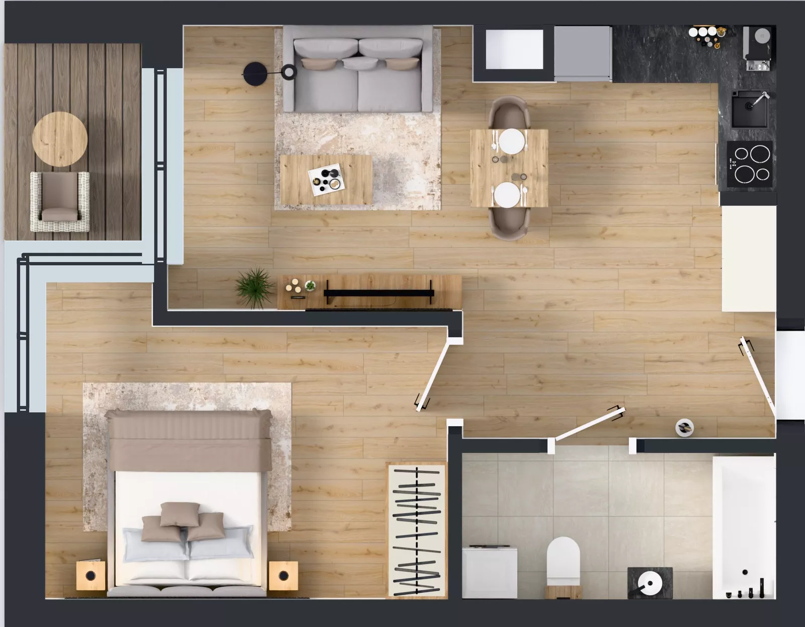 2 pokoje, mieszkanie 42,55 m², piętro 2, oferta nr C.94, Apartamenty Dębowa, Łódź, Górna, Górniak, ul. Dębowa 1