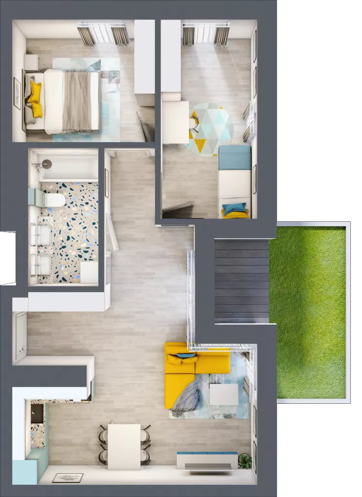 3 pokoje, mieszkanie 58,70 m², parter, oferta nr C.84, Apartamenty Dębowa, Łódź, Górna, Górniak, ul. Dębowa 1