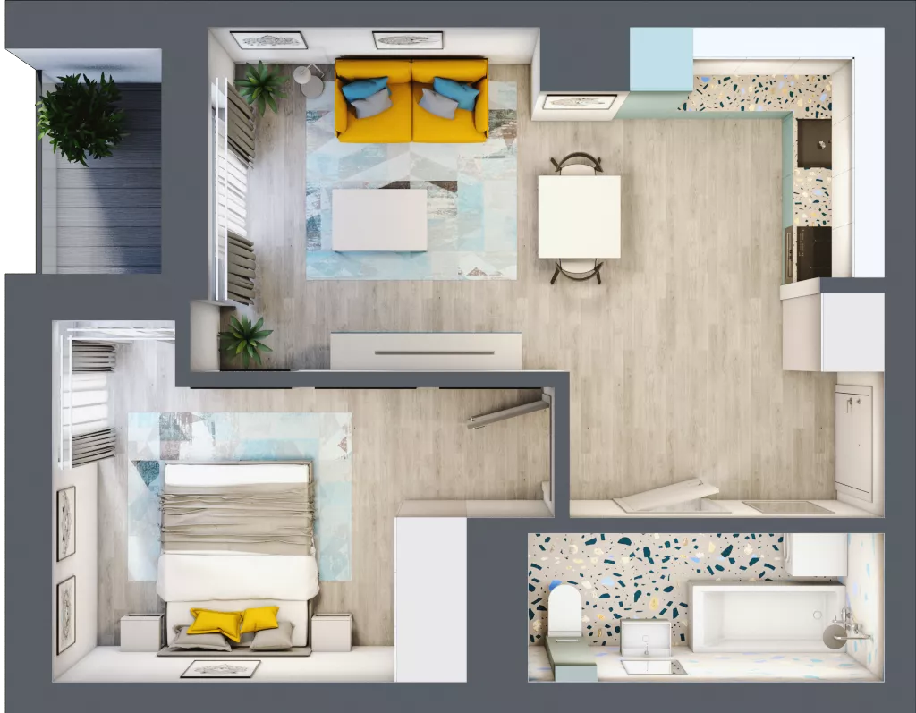 2 pokoje, mieszkanie 42,06 m², piętro 3, oferta nr B.60, Apartamenty Dębowa, Łódź, Górna, Górniak, ul. Dębowa 1